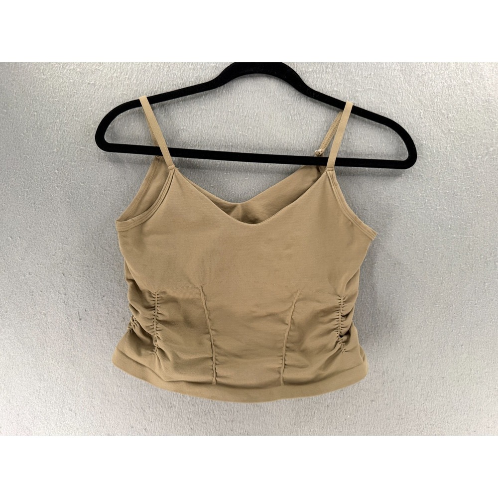 Free People Movement‎ Crop Top Tank Size M/L Tan Good Karma Ruched Brami Neutral